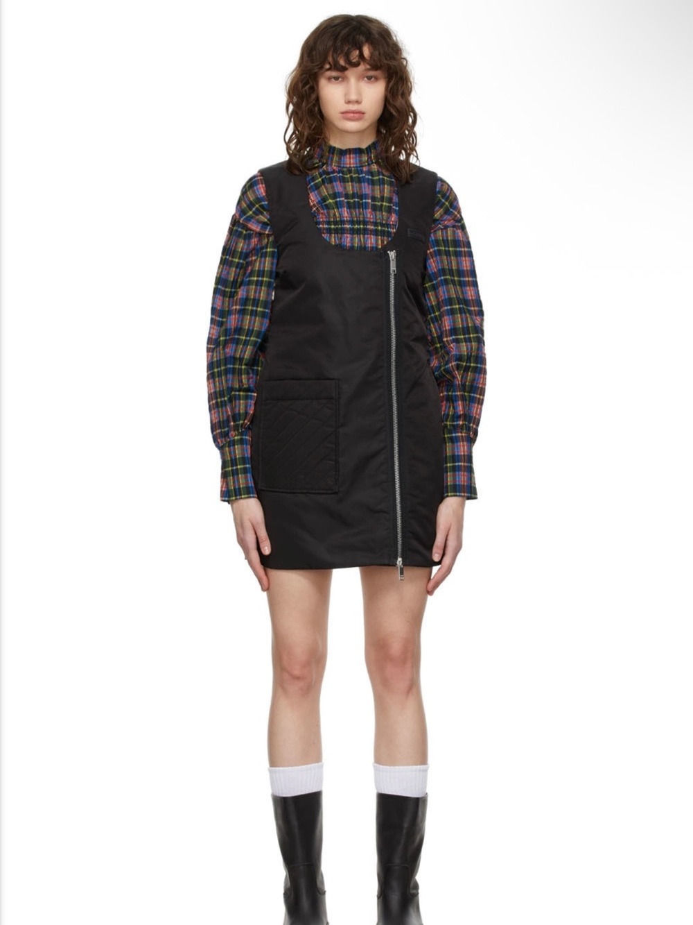 Ganni Black Zip-Front Pinafore Dress